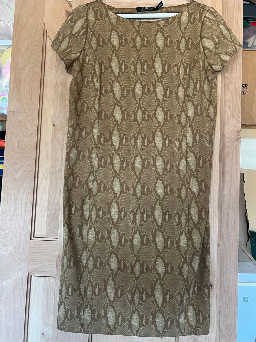 LAUREN Ralph Lauren super soft Tan Snake-Print Midi Sheath Dress